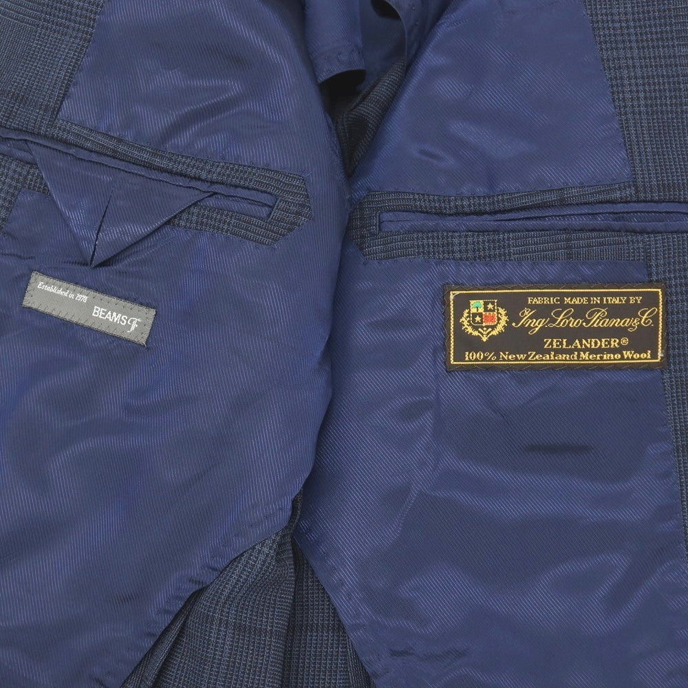 【中古】ビームスエフ BEAMS F ニュージーランドメリノウール チェック 3つボタンスーツ ネイビー【サイズ93】【 状態ランクB 】【 メンズ 】