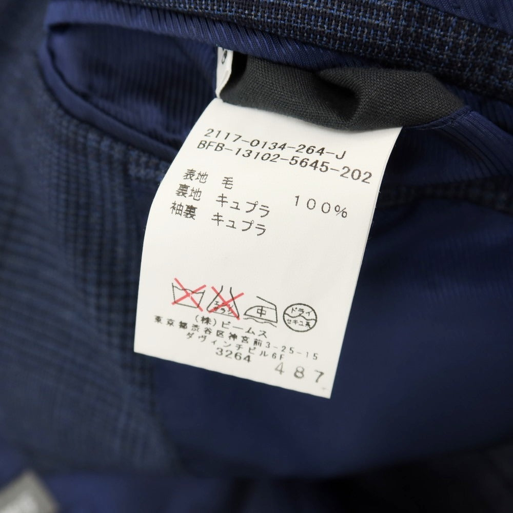 【中古】ビームスエフ BEAMS F ニュージーランドメリノウール チェック 3つボタンスーツ ネイビー【サイズ93】【 状態ランクB 】【 メンズ 】