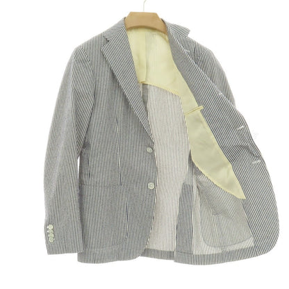 【中古】ビームスエフ BEAMS F コットンナイロン シアサッカー ストライプ 3B カジュアルジャケット ネイビーxホワイト【サイズ46】【 状態ランクC 】【 メンズ 】