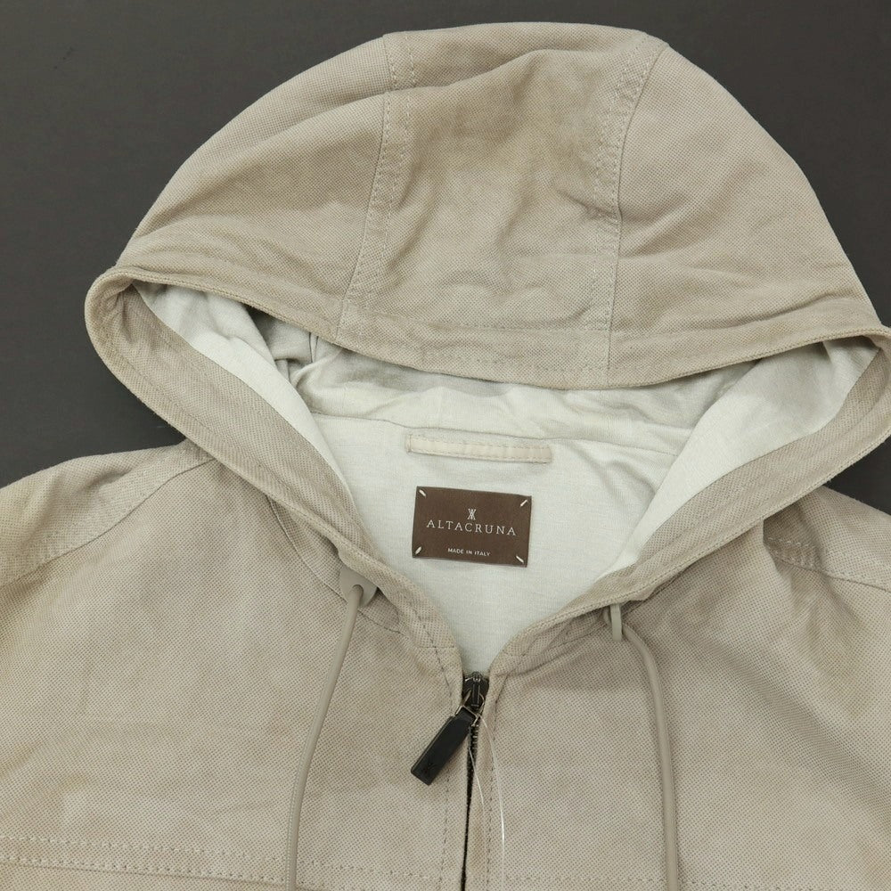 【中古】アルタクルーナ ALTACRUNA ラムスエード ピンドットプリント ジップアップ フーデッド レザーブルゾン サンドベージュ【サイズ48】【 状態ランクD 】【 メンズ 】