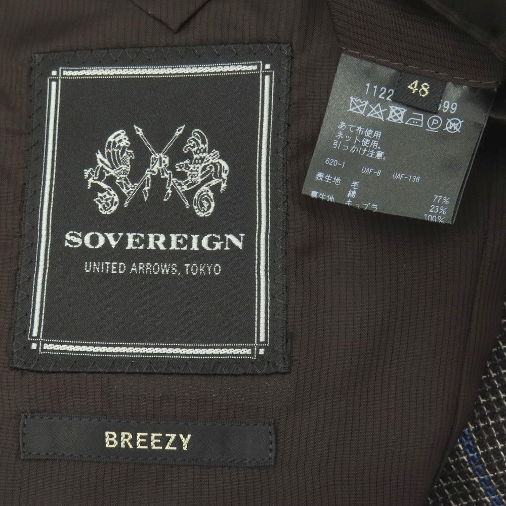【中古】ソブリン SOVEREIGN BREEZY ウールコットン チェック 3B テーラードジャケット ダークブラウン【サイズ48】【 状態ランクA 】【 メンズ 】