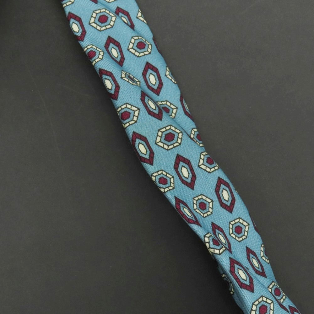 【中古】アットヴァンヌッチ Atto Vannucci シルク プリント 小紋柄ネクタイ ライトブルーxワインレッド【 状態ランクB 】【 メンズ 】