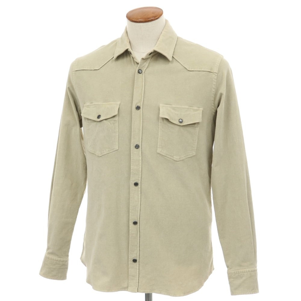 【中古】ピーティートリノ PT TORINO コットン 細畝コーデュロイ ウエスタンシャツ グリーンベージュ【サイズ40】【 状態ランクC 】【 メンズ 】