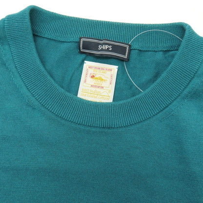 【中古】シップス SHIPS シーアイランドコットン クルーネック プルオーバーニット ブルーグリーン系【サイズL】【 状態ランクC 】【 メンズ 】
