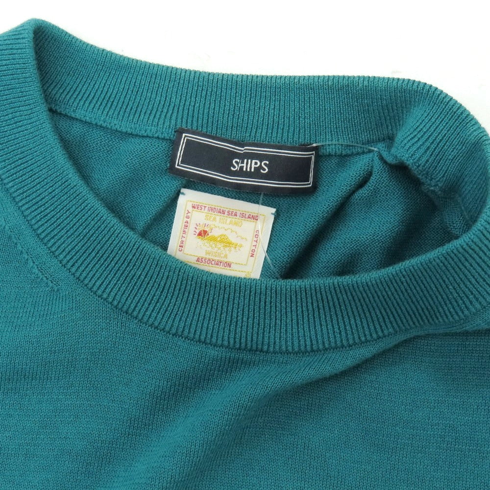 【中古】シップス SHIPS シーアイランドコットン クルーネック プルオーバーニット ブルーグリーン系【サイズL】【 状態ランクC 】【 メンズ 】