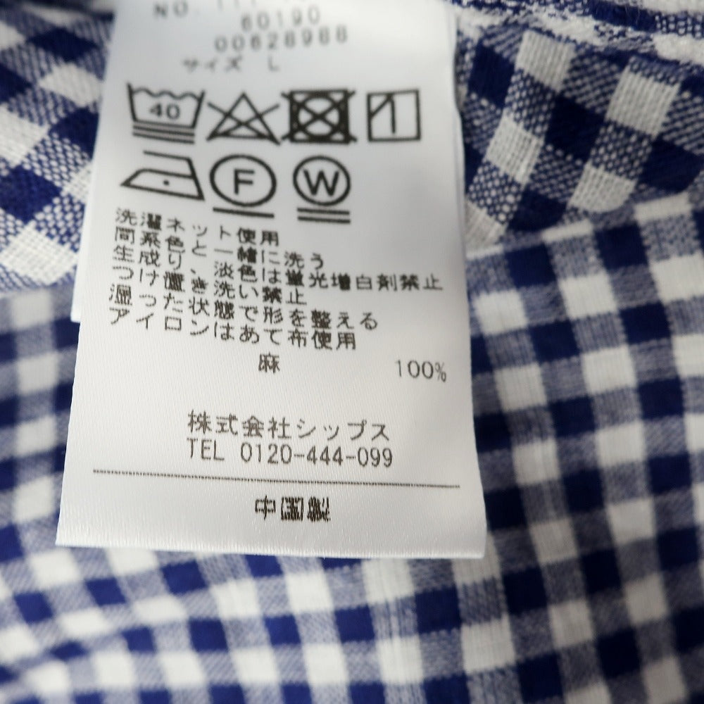 【中古】シップス SHIPS リネン チェック セミワイドカラー カジュアルシャツ ネイビーxホワイト【サイズL】【 状態ランクB 】【 メンズ 】