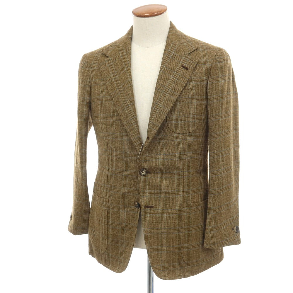 【中古】サルトリア カラッチオーロ Sartoria Caracciolo GIACCA Su misura ウール チェック 3B テーラードジャケット カーキ【サイズ表記無し（M位）】【 状態ランクB 】【 メンズ 】