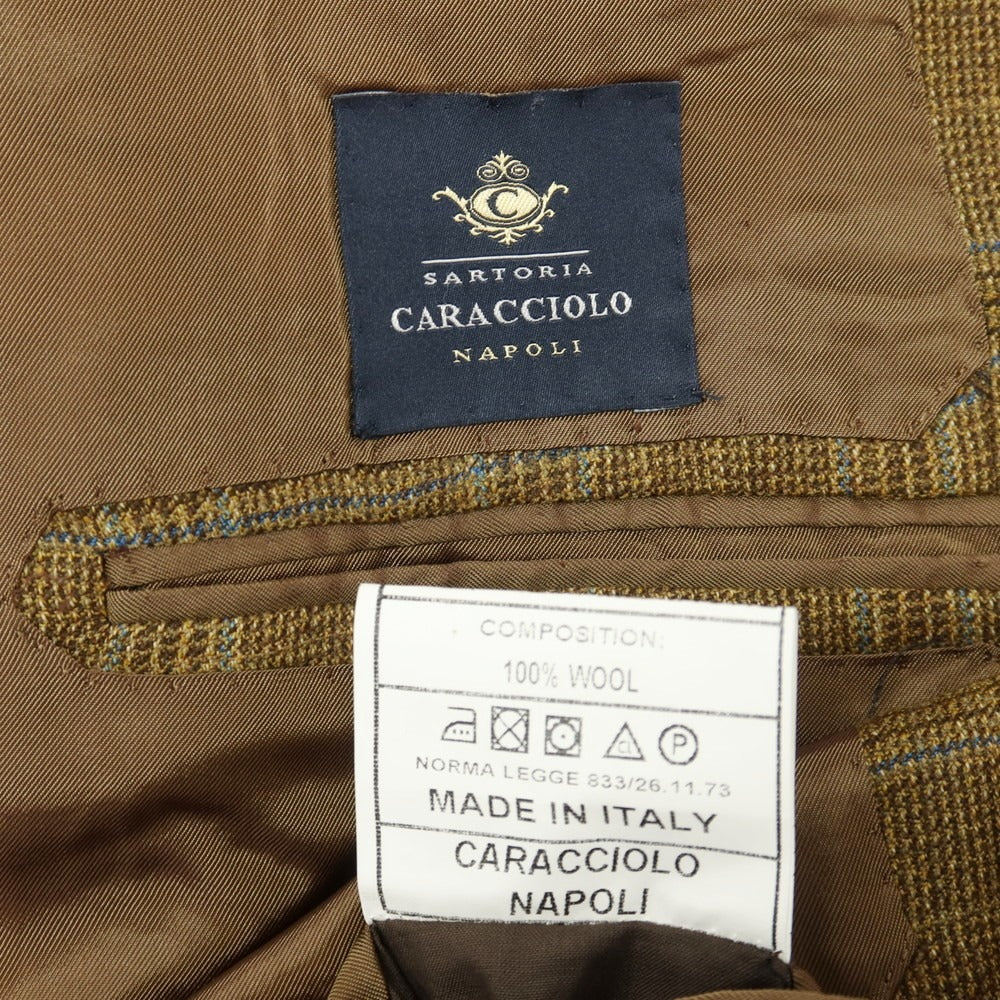 【中古】サルトリア カラッチオーロ Sartoria Caracciolo GIACCA Su misura ウール チェック 3B テーラードジャケット カーキ【サイズ表記無し（M位）】【 状態ランクB 】【 メンズ 】