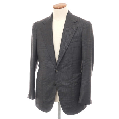 【中古】サルトリア カラッチオーロ Sartoria Caracciolo GIACCA ウール＆リネン グレンチェック 3B テーラードジャケット グレー【サイズ表記なし（M位）】【 状態ランクB 】【 メンズ 】