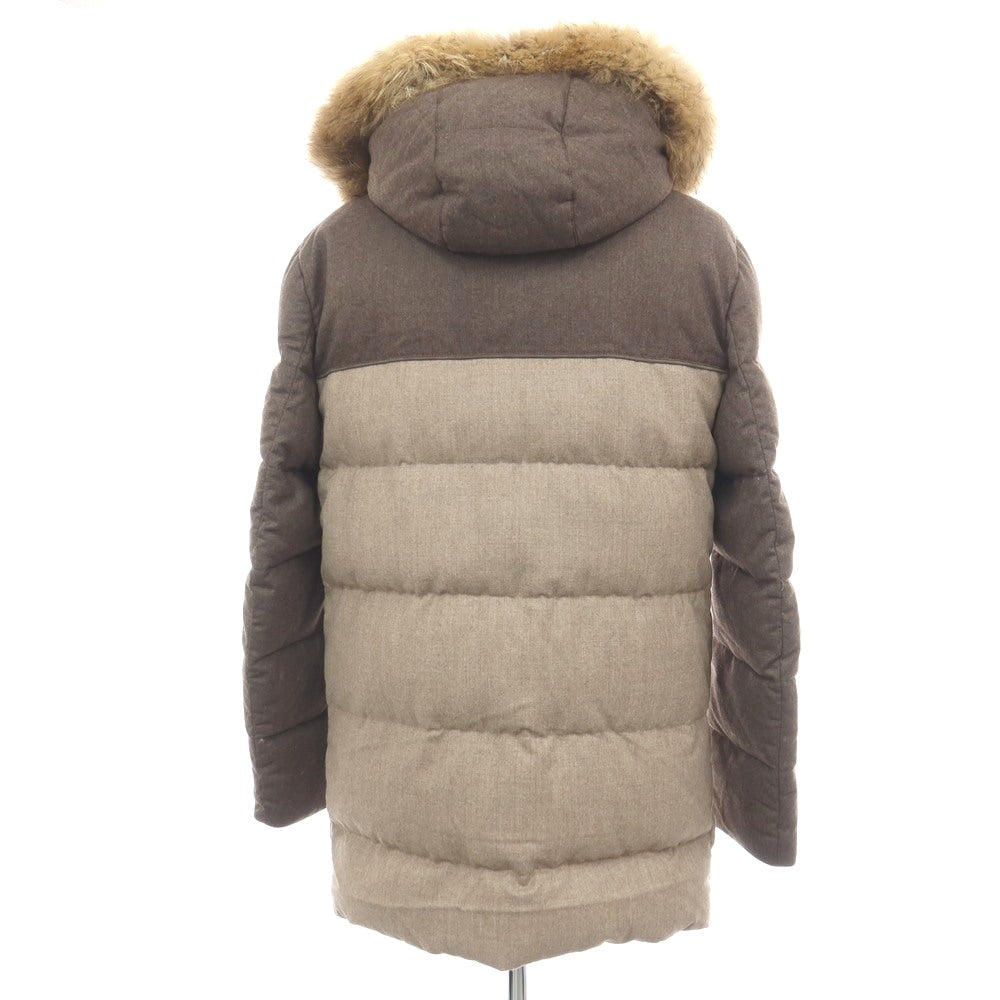 【中古】マンツォーニ24 MANZONI24 ウール フーデッド ダウンコート ベージュ【サイズ44】【 状態ランクB 】【 メンズ 】