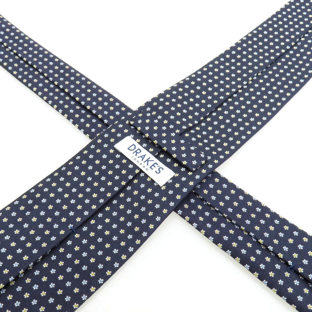 中古】ドレイクス DRAKES シルク 花小紋柄ネクタイ ネイビーxホワイト