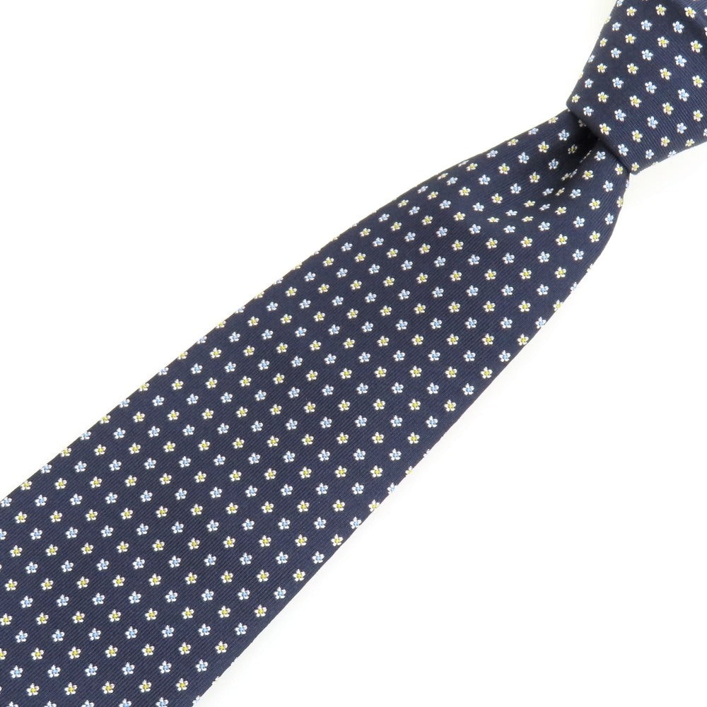 中古】ドレイクス DRAKES シルク 花小紋柄ネクタイ ネイビーxホワイト