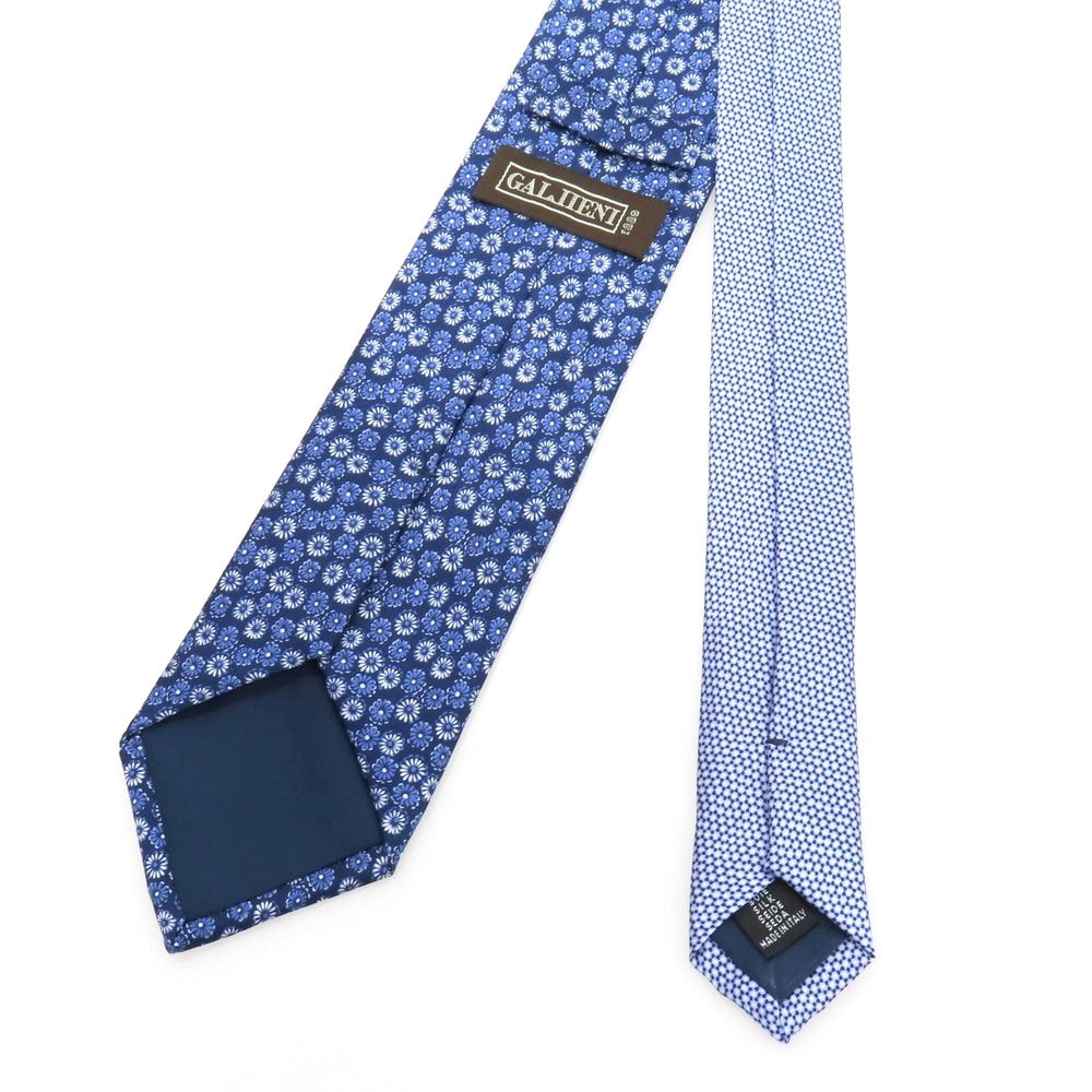 【中古】ガリエニ GALLIENI シルク パターン柄切り替え 小花柄ネクタイ ネイビー系【 状態ランクA 】【 メンズ 】