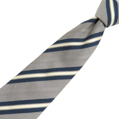 【中古】ステファノ ビジ stefano bigi シルクコットン ストライプ柄ネクタイ グレーxネイビー【 状態ランクB 】【 メンズ 】