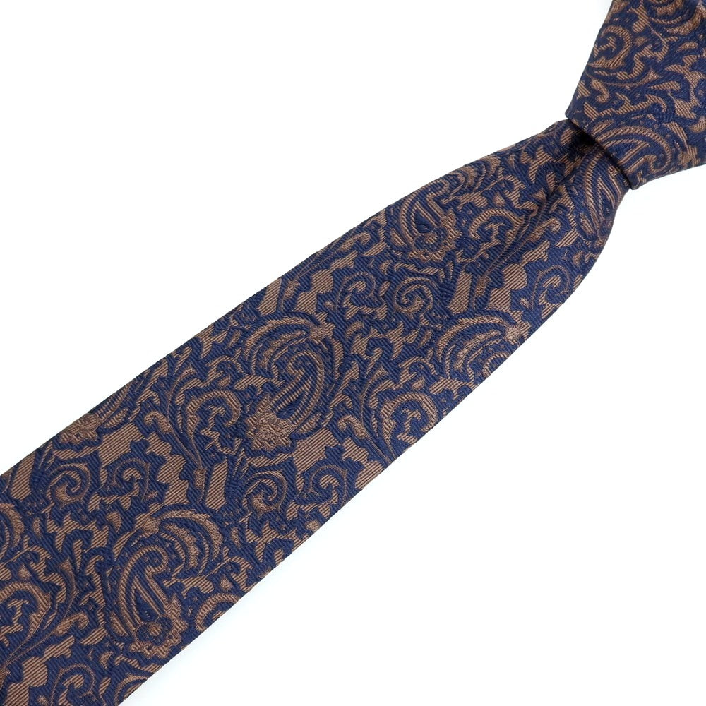 【中古】エレディキャリーニ EREDI CHIARINI シルク ペイズリー柄ネクタイ ブラウンxネイビー【 状態ランクB 】【 メンズ 】