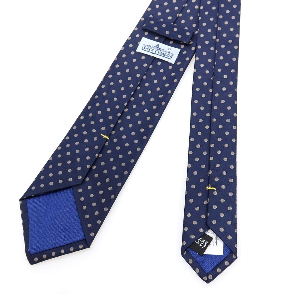 【中古】エレディキャリーニ EREDI CHIARINI シルク ドット柄ネクタイ ネイビーxグレージュ【 状態ランクB 】【 メンズ 】