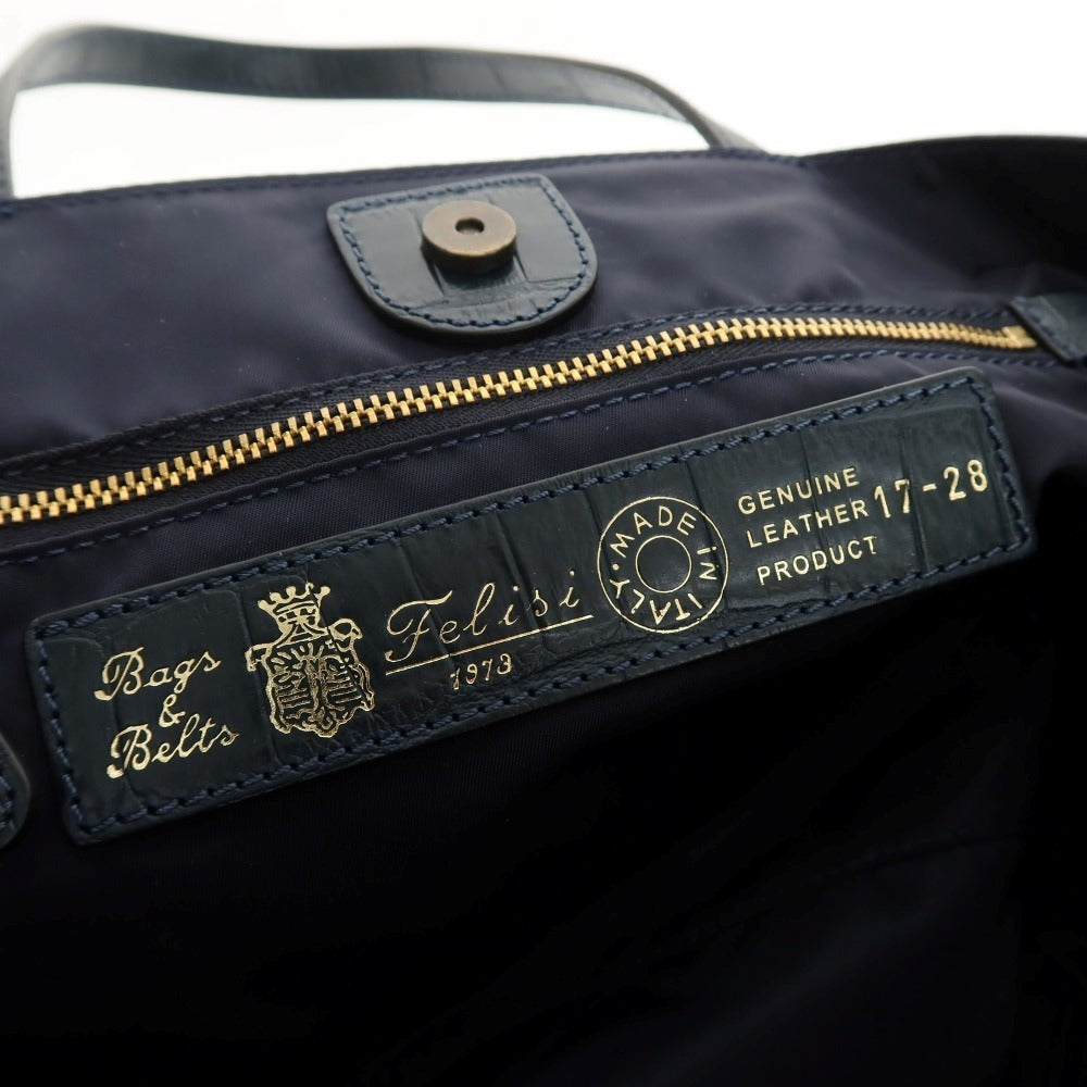 【中古】フェリージ Felisi 17-28 型押しレザー トートバッグ グリーンネイビー【 状態ランクA 】【 メンズ 】