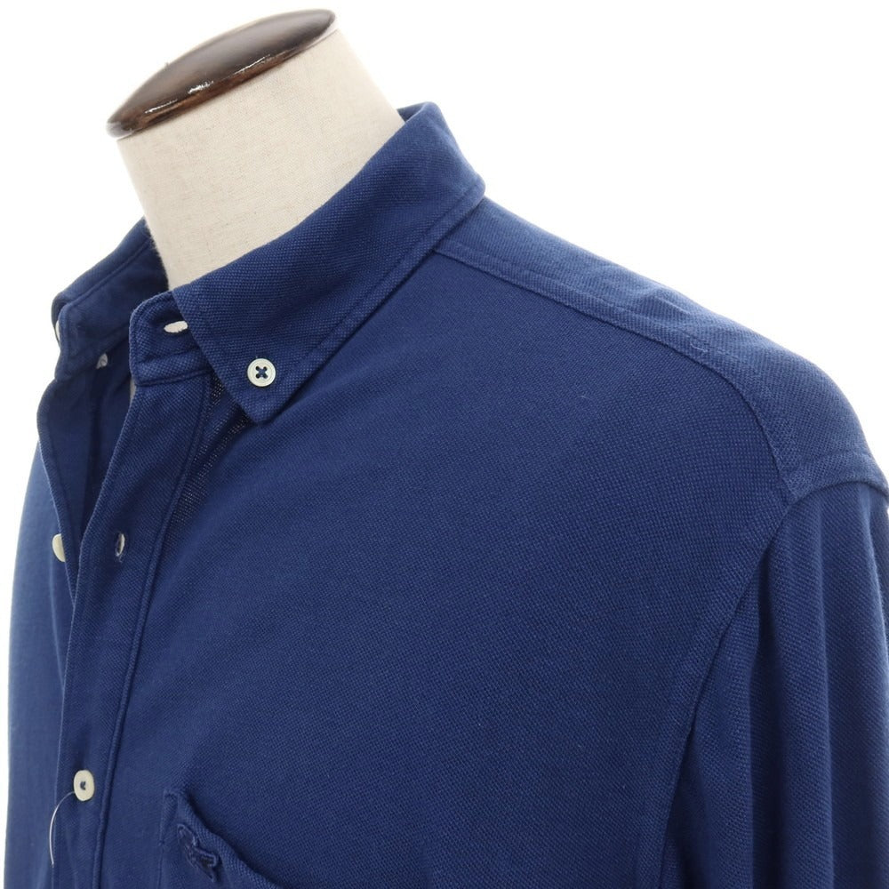 【中古】ラコステ LACOSTE コットンリネン 鹿の子 ボタンダウン カジュアルシャツ ネイビーブルー【サイズ5】【 状態ランクC 】【 メンズ 】