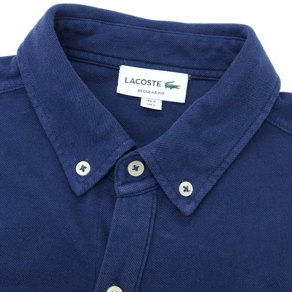 【中古】ラコステ LACOSTE コットンリネン 鹿の子 ボタンダウン カジュアルシャツ ネイビーブルー【サイズ5】【 状態ランクC 】【 メンズ 】