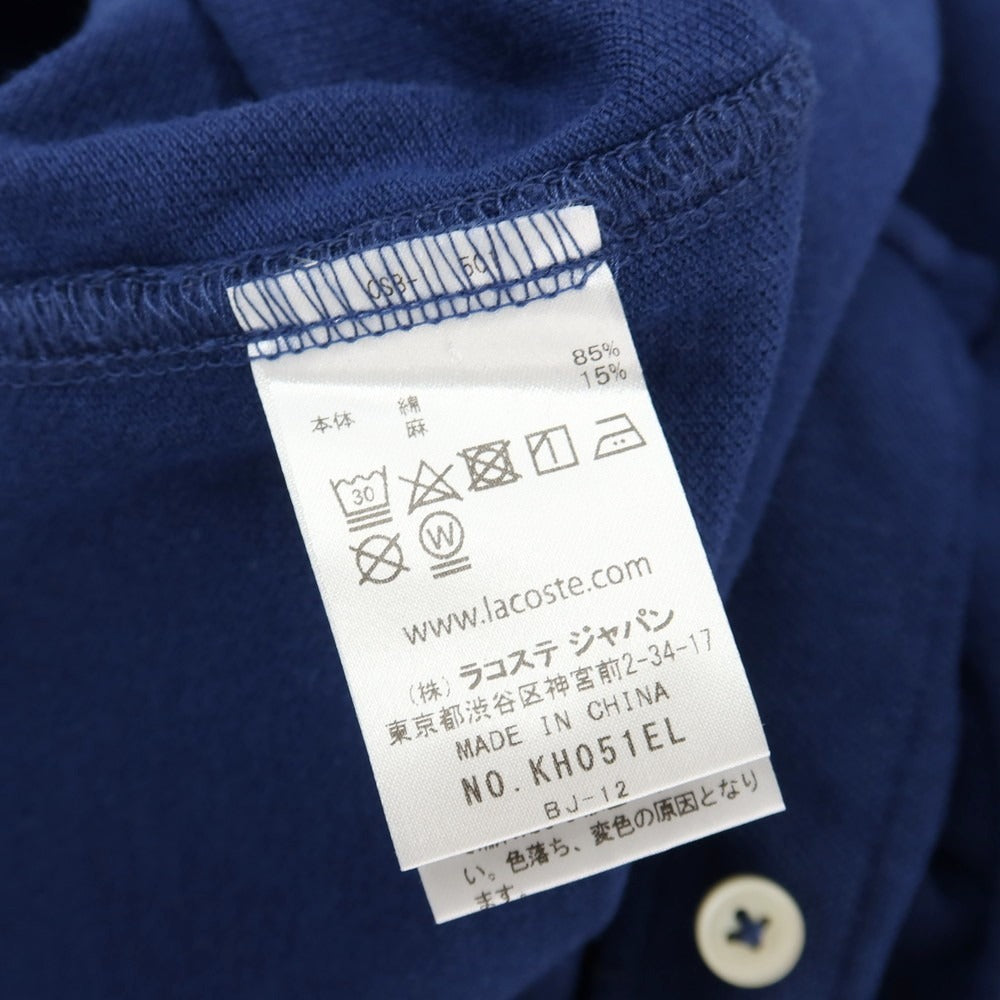 【中古】ラコステ LACOSTE コットンリネン 鹿の子 ボタンダウン カジュアルシャツ ネイビーブルー【サイズ5】【 状態ランクC 】【 メンズ 】