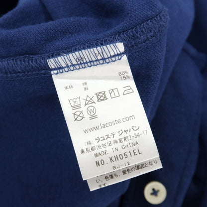 【中古】ラコステ LACOSTE コットンリネン 鹿の子 ボタンダウン カジュアルシャツ ネイビーブルー【サイズ5】【 状態ランクC 】【 メンズ 】
