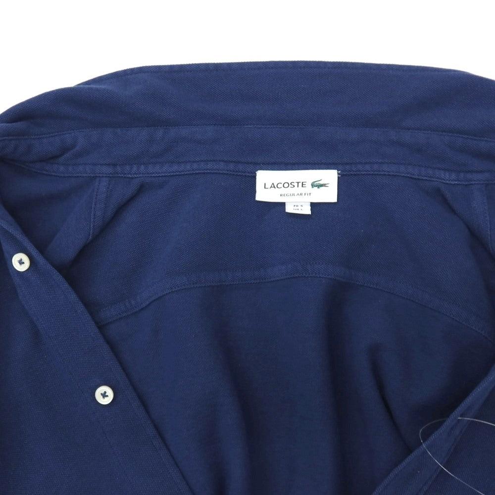 【中古】ラコステ LACOSTE コットンリネン 鹿の子 ボタンダウン カジュアルシャツ ネイビーブルー【サイズ5】【 状態ランクC 】【 メンズ 】