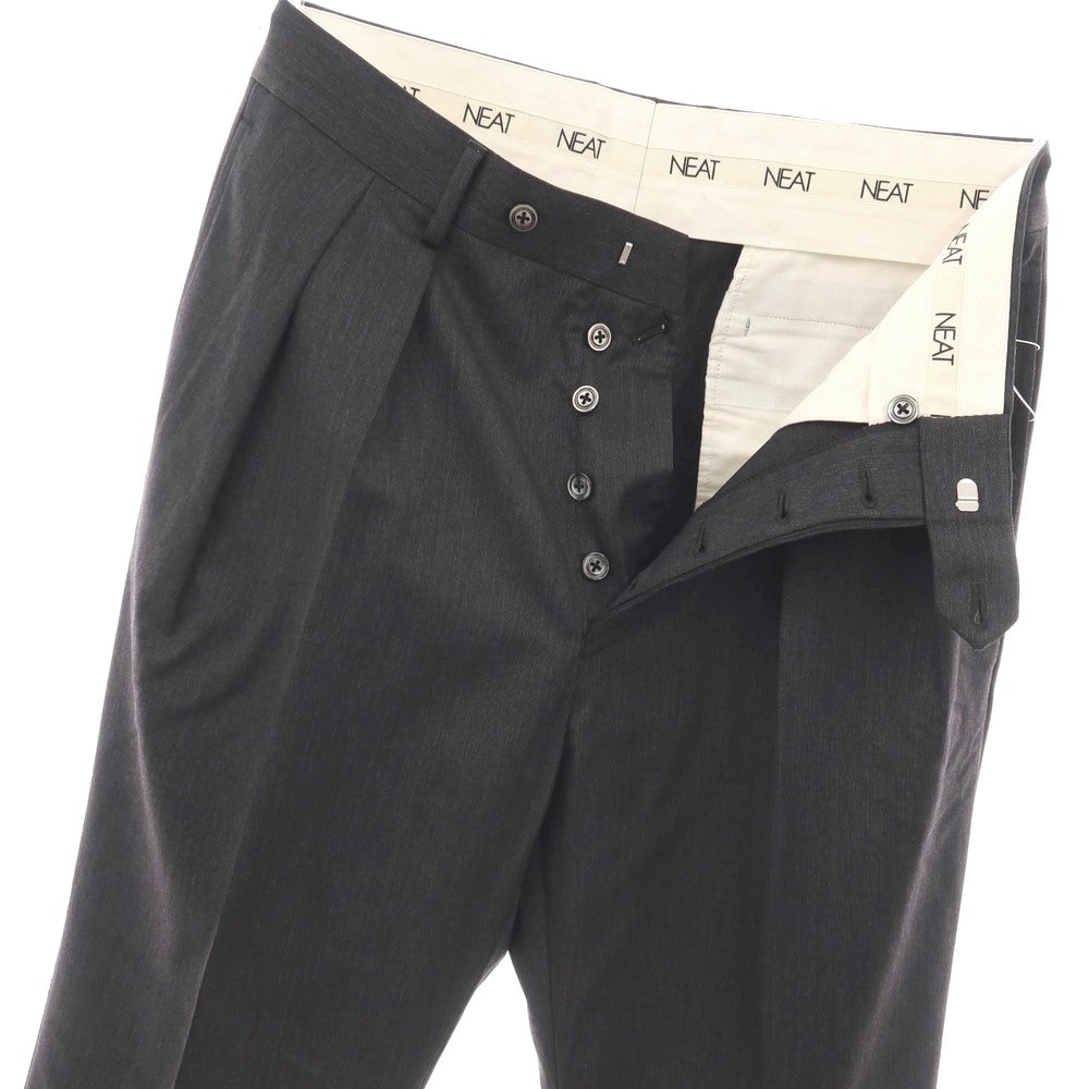 【中古】ニート NEAT ウール系 セミフレア カジュアルスラックスパンツ ダークグレー【サイズ表記なし（L位）】【 状態ランクB 】【 メンズ 】