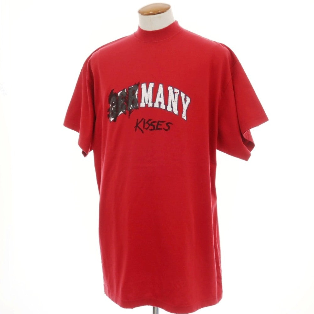 【中古】【未使用】バレンシアガ BALENCIAGA ダメージ加工 コットン モックネック 半袖Ｔシャツ レッド【サイズ2】【 状態ランクS 】【 メンズ 】
