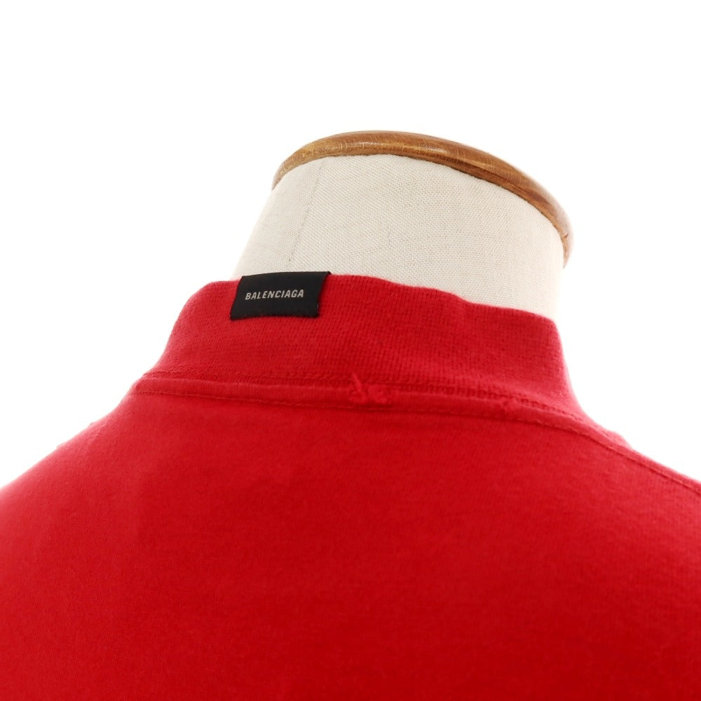 【中古】【未使用】バレンシアガ BALENCIAGA ダメージ加工 コットン モックネック 半袖Ｔシャツ レッド【サイズ2】【 状態ランクS 】【 メンズ 】