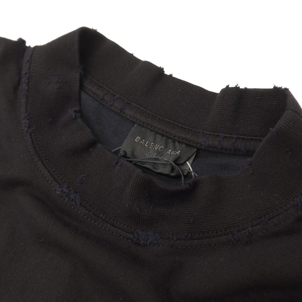 【中古】バレンシアガ BALENCIAGA VALENTINE CD ダメージ加工 コットン モックネック 半袖Ｔシャツ ブラック【サイズXS】【 状態ランクA 】【 メンズ 】