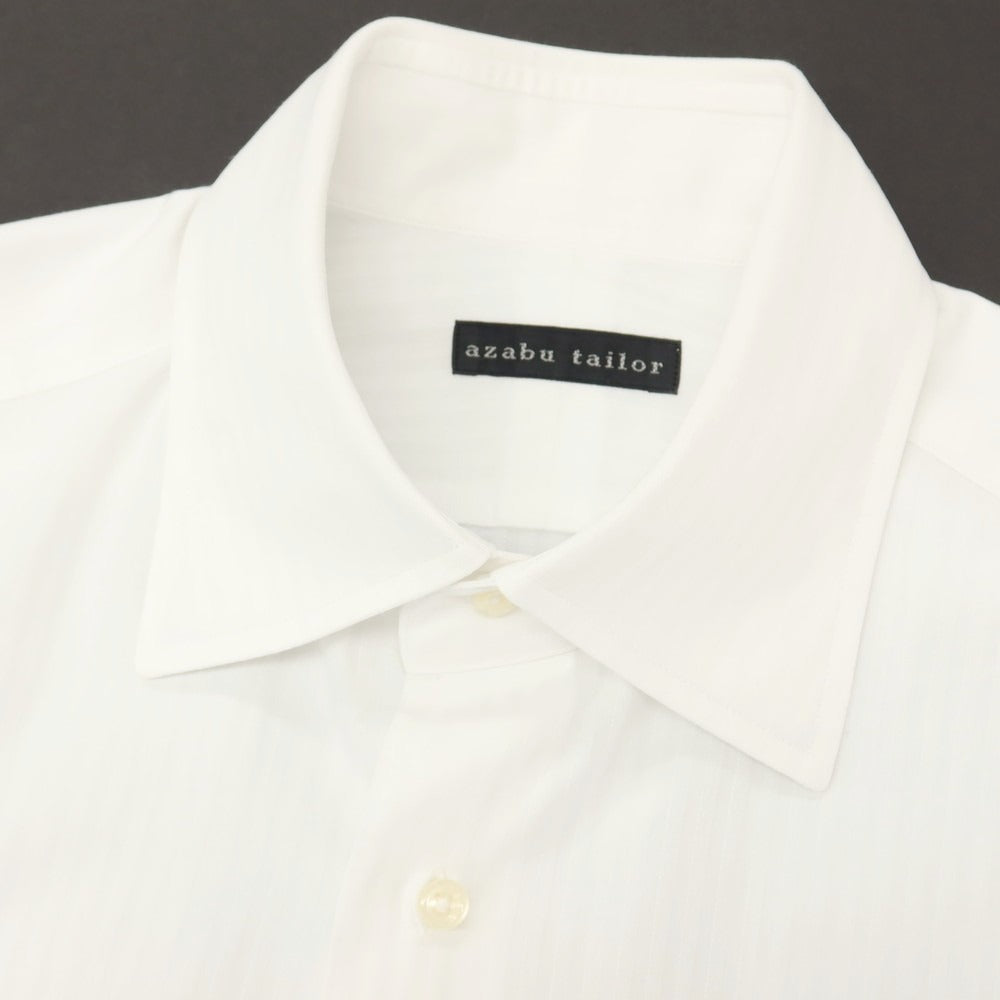 【中古】アザブテーラー azabu tailor コットン系 シャドウストライプ セミワイドカラー ドレスシャツ ホワイト【サイズ表記なし（M位）】【 状態ランクB 】【 メンズ 】
