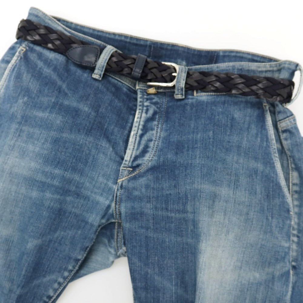 【中古】シップス SHIPS レザー×ナイロン メッシュベルト ネイビーxシルバー【サイズ95】【 状態ランクB 】【 メンズ 】