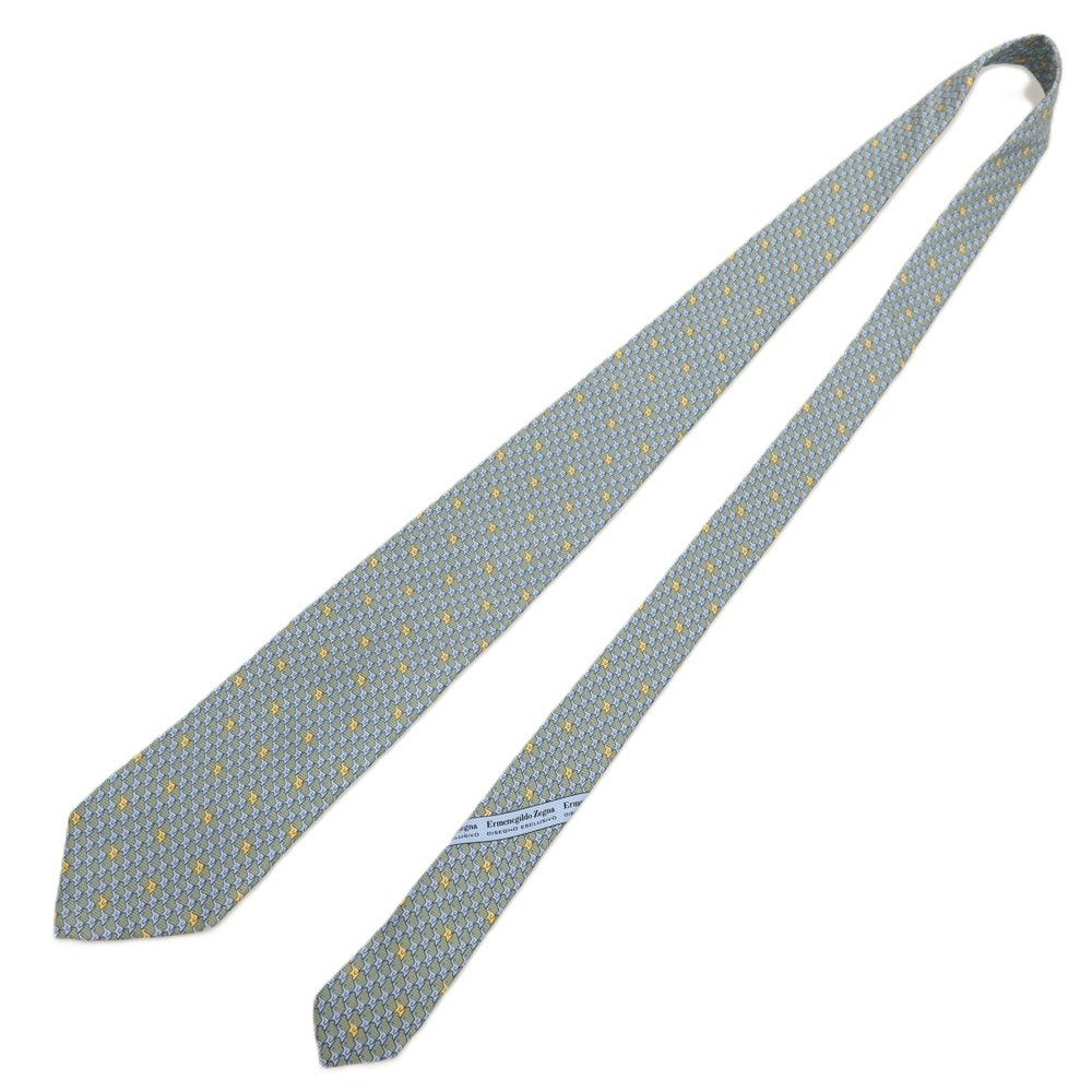 【中古】エルメネジルドゼニア Ermenegildo Zegna シルク プリント ゾウ エレファント柄ネクタイ グリーン系xライトブルー【 状態ランクB 】【 メンズ 】
