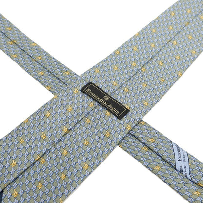 【中古】エルメネジルドゼニア Ermenegildo Zegna シルク プリント ゾウ エレファント柄ネクタイ グリーン系xライトブルー【 状態ランクB 】【 メンズ 】