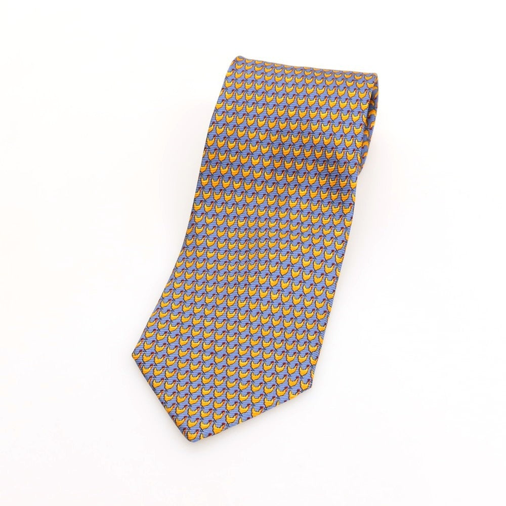 【中古】エルメネジルドゼニア Ermenegildo Zegna シルク プリント ニワトリ柄ネクタイ ブルー系【 状態ランクB 】【 メンズ 】