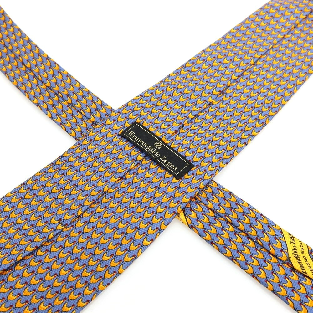 【中古】エルメネジルドゼニア Ermenegildo Zegna シルク プリント ニワトリ柄ネクタイ ブルー系【 状態ランクB 】【 メンズ 】