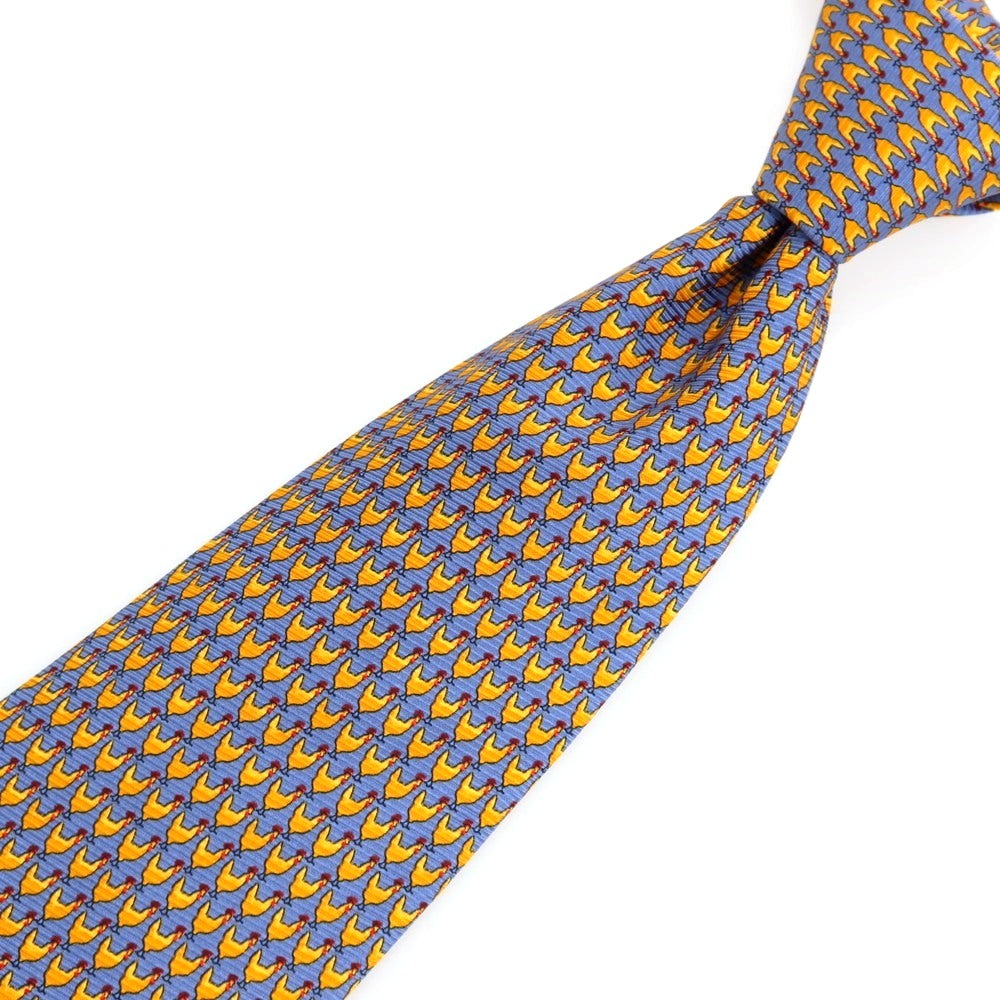 【中古】エルメネジルドゼニア Ermenegildo Zegna シルク プリント ニワトリ柄ネクタイ ブルー系【 状態ランクB 】【 メンズ 】