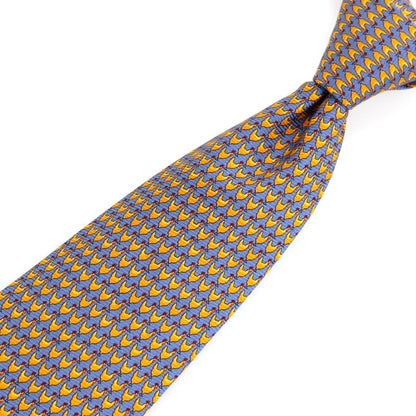 【中古】エルメネジルドゼニア Ermenegildo Zegna シルク プリント ニワトリ柄ネクタイ ブルー系【 状態ランクB 】【 メンズ 】