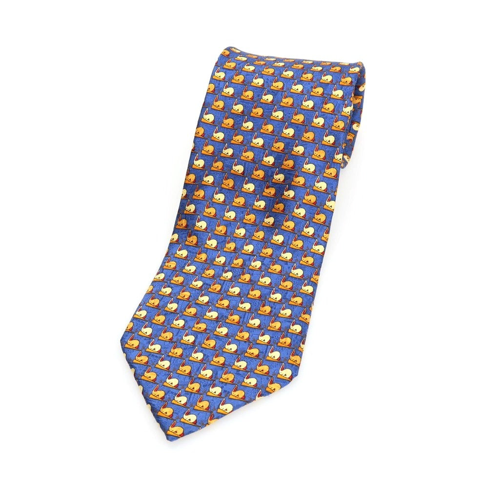 【中古】エルメネジルドゼニア Ermenegildo Zegna シルク プリント ラビット×キャロット柄ネクタイ ネイビー系【 状態ランクB 】【 メンズ 】