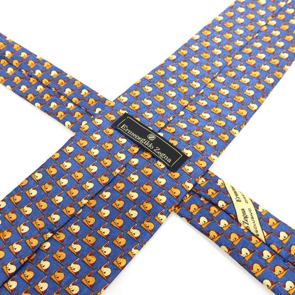 【中古】エルメネジルドゼニア Ermenegildo Zegna シルク プリント ラビット×キャロット柄ネクタイ ネイビー系【 状態ランクB 】【 メンズ 】