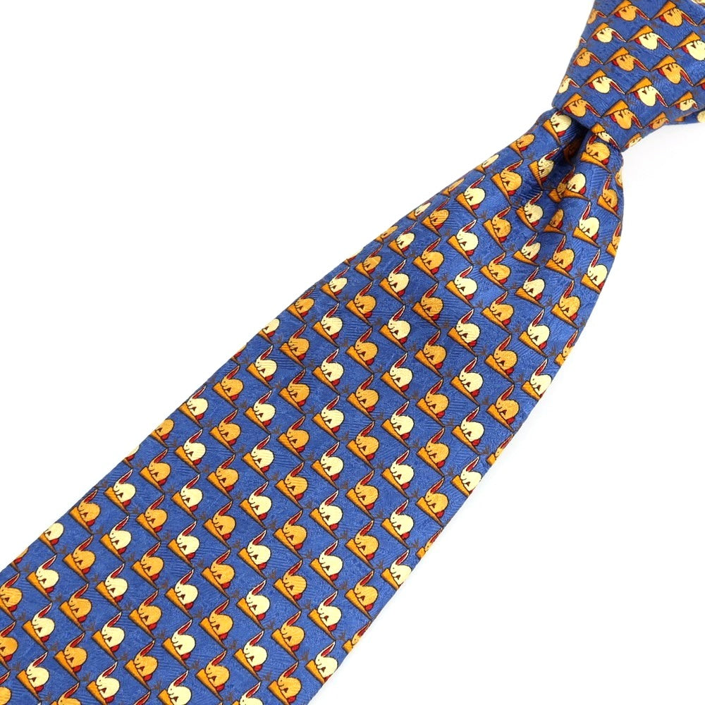 【中古】エルメネジルドゼニア Ermenegildo Zegna シルク プリント ラビット×キャロット柄ネクタイ ネイビー系【 状態ランクB 】【 メンズ 】