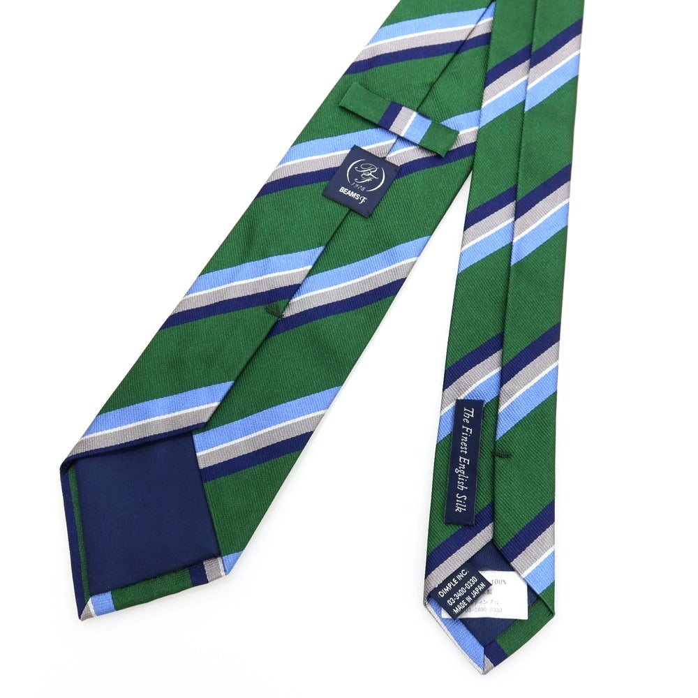 【中古】ビームスエフ BEAMS F シルク ストライプ柄ネクタイ グリーンxネイビー【 状態ランクA 】【 メンズ 】