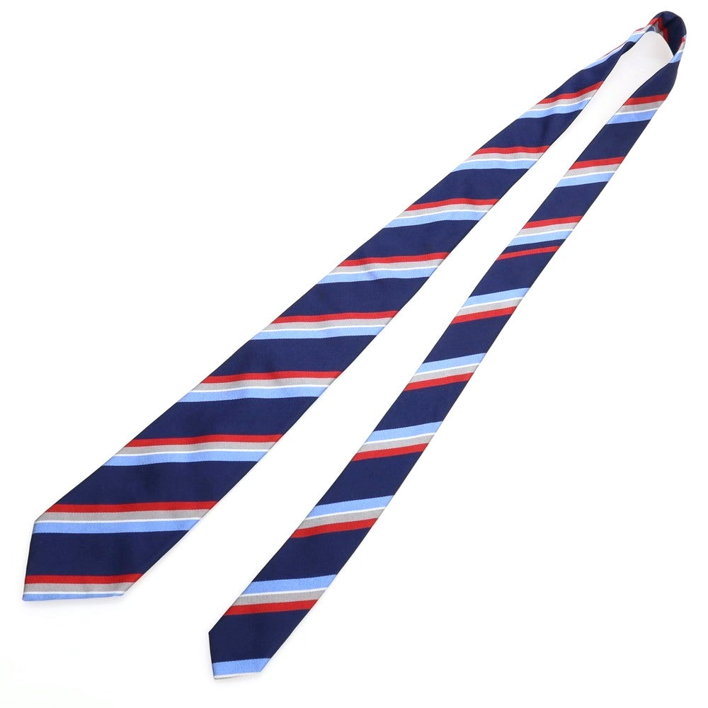 【中古】ビームスエフ BEAMS F シルク ストライプ柄ネクタイ ネイビーxレッド【 状態ランクA 】【 メンズ 】