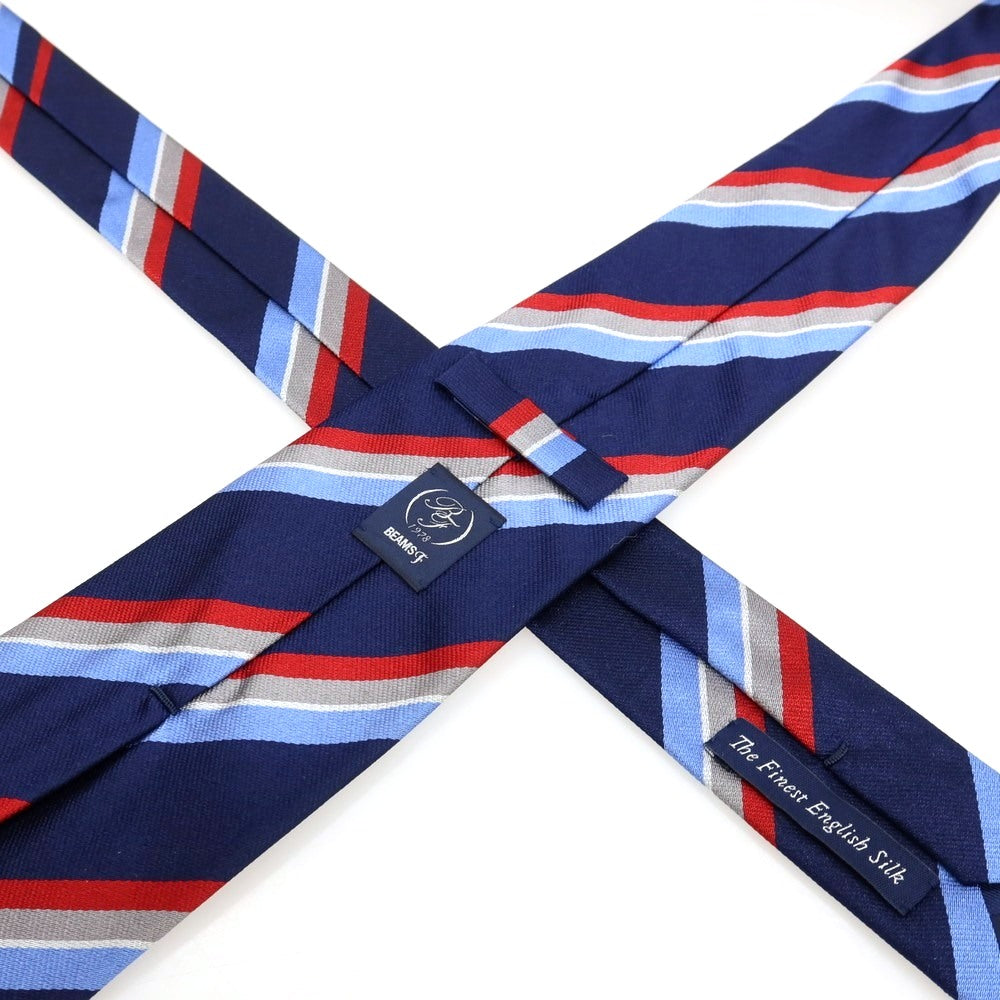 【中古】ビームスエフ BEAMS F シルク ストライプ柄ネクタイ ネイビーxレッド【 状態ランクA 】【 メンズ 】