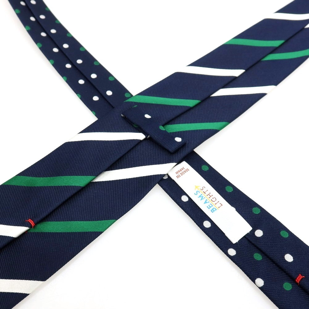 【中古】ビームスライツ BEAMS LIGHTS シルク ストライプ柄×ドット柄 切り替え ネクタイ ネイビーxグリーン【 状態ランクA 】【 メンズ 】