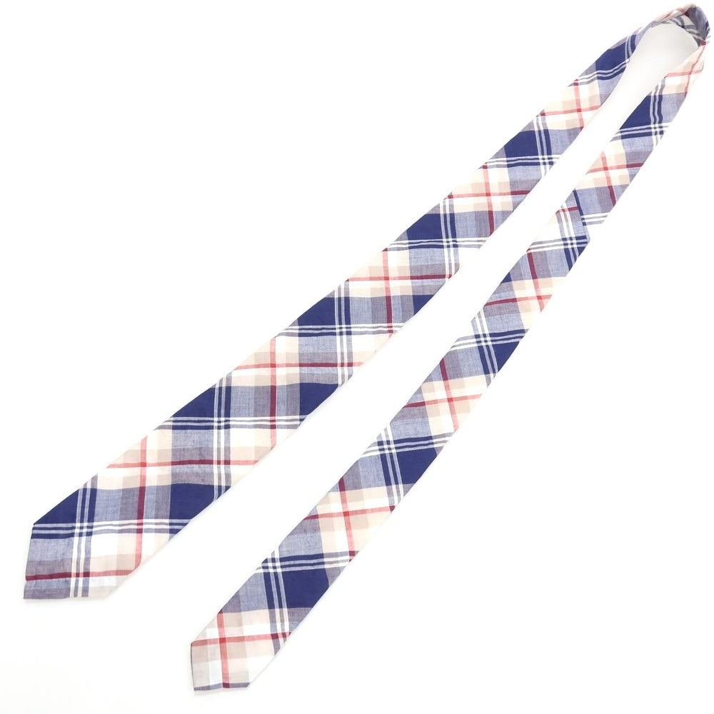 【中古】ビームスプラス BEAMS PLUS コットンポリウレタン チェック柄ネクタイ ネイビーxベージュ【 状態ランクB 】【 メンズ 】