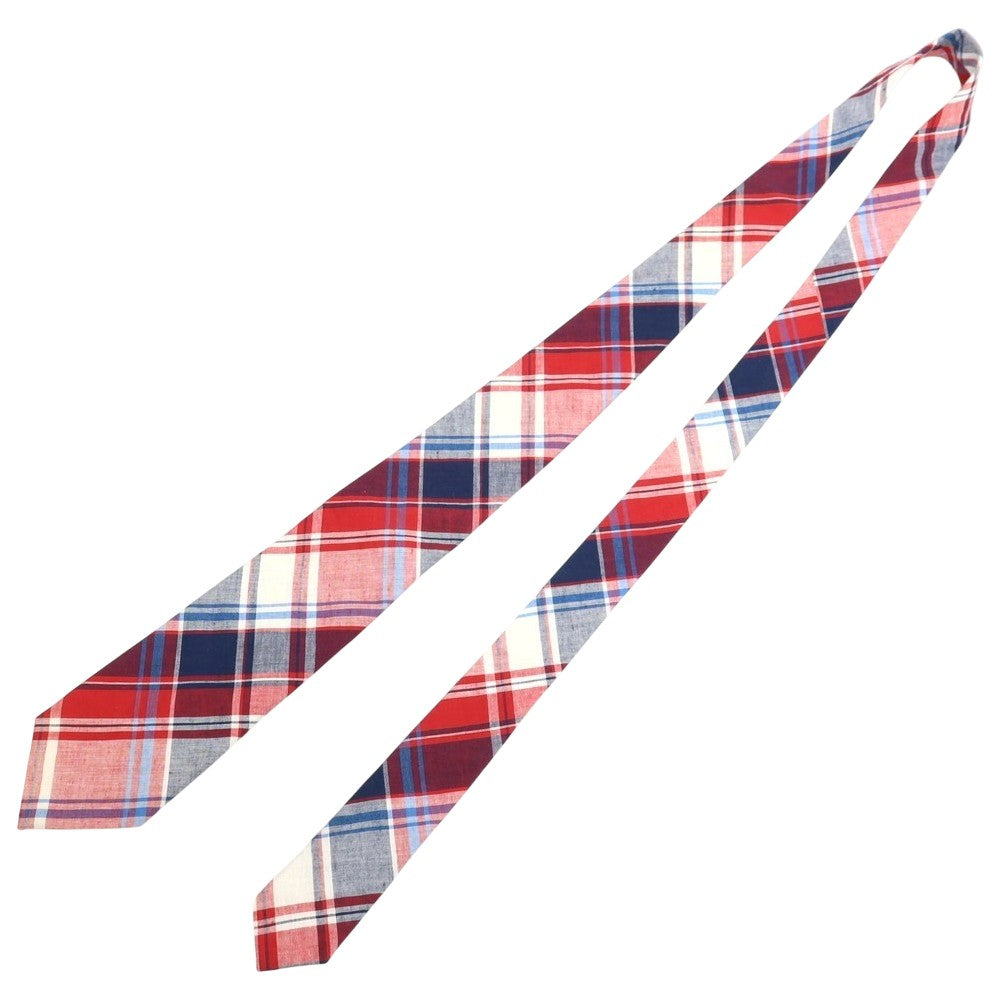 【中古】ビームスプラス BEAMS PLUS コットンリネン チェック柄ネクタイ レッドxネイビー【 状態ランクB 】【 メンズ 】