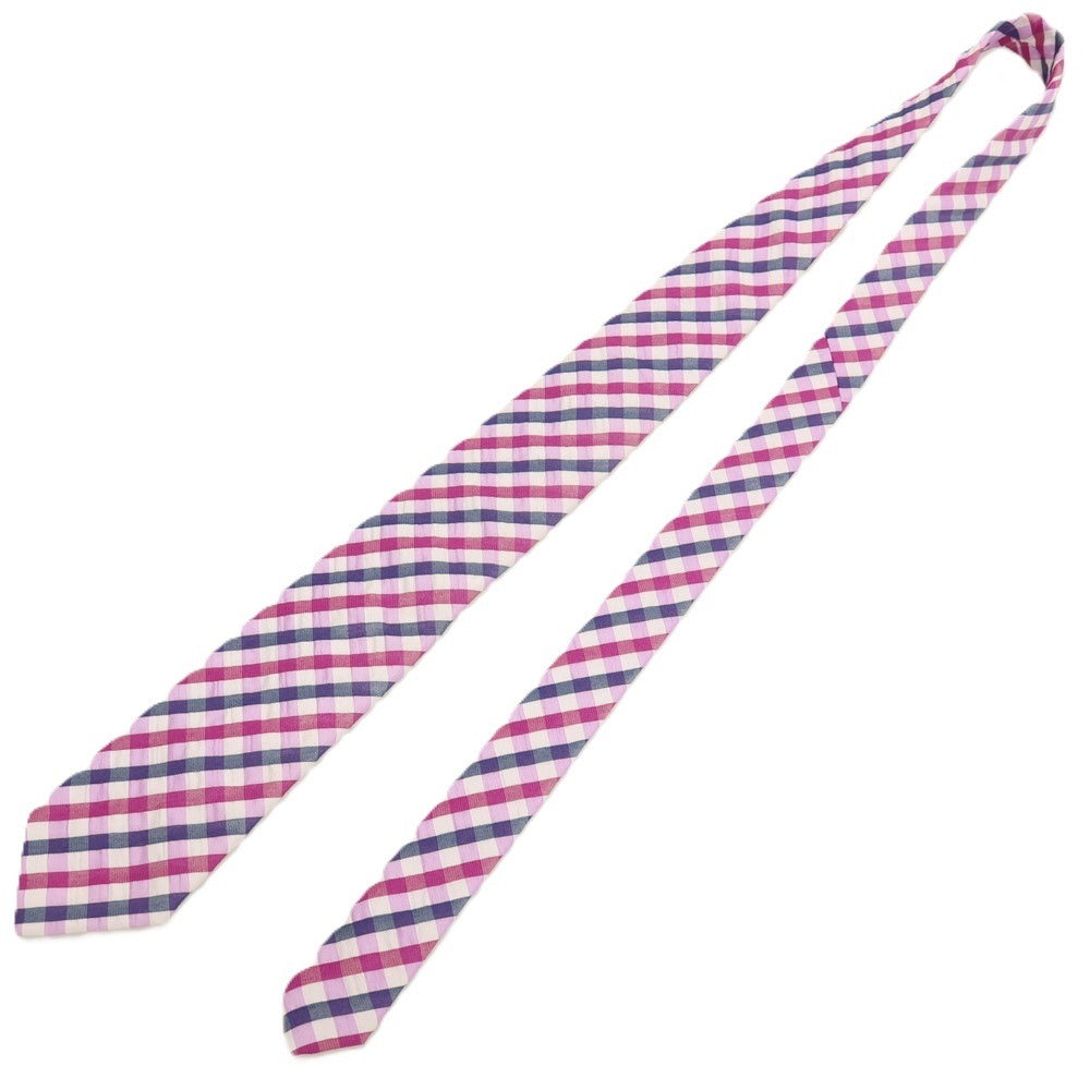 【中古】アトリエ エフアンドビー ATERIER F&amp;B シルクコットン チェック柄ネクタイ ライトパープルxネイビー【 状態ランクA 】【 メンズ 】