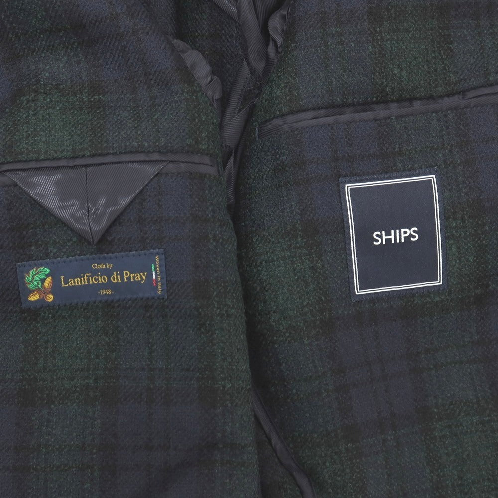 【中古】シップス SHIPS ウールポリエステル チェック 3B テーラードジャケット ネイビーxグリーン【サイズ44】【 状態ランクA 】【 メンズ 】