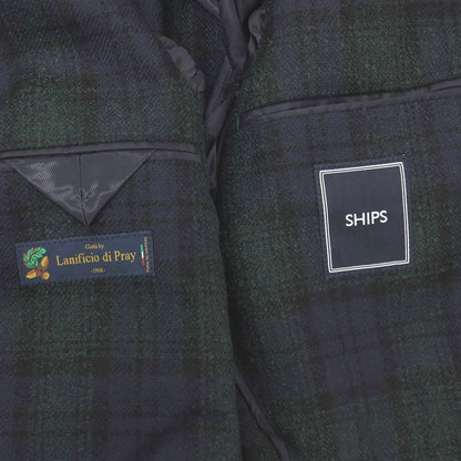 【中古】シップス SHIPS ウールポリエステル チェック 3B テーラードジャケット ネイビーxグリーン【サイズ44】【 状態ランクA 】【 メンズ 】